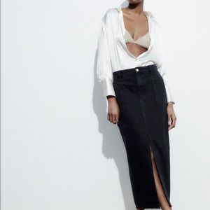 Zara Black Midi Denim Skirt XS/S